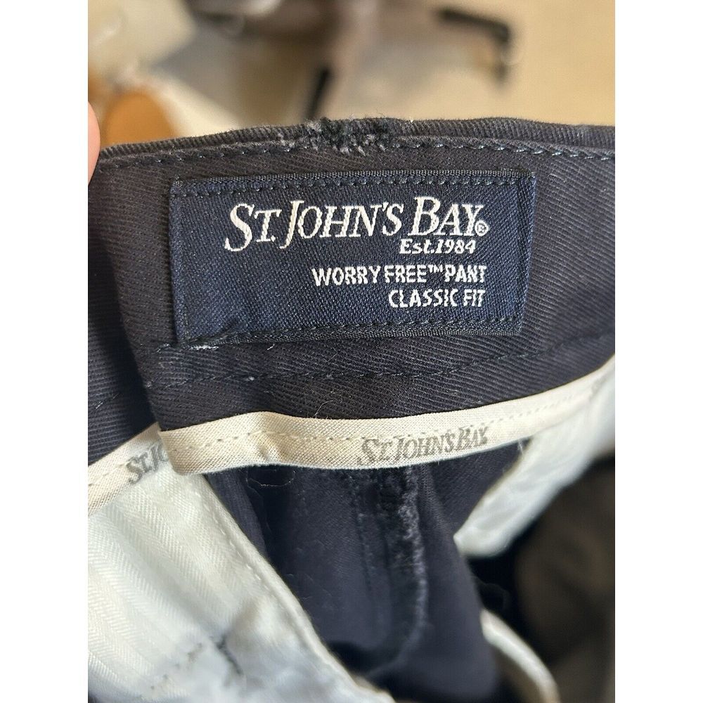 ST JOHNS BAY Mens Worry Free Classic Fit Blue Pants Slacks Flat Front 36x30‎ - Picture 3 of 4